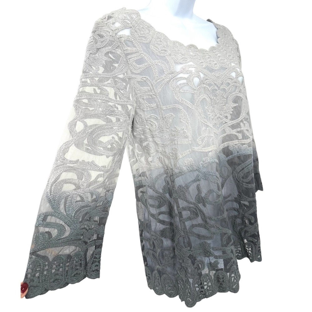 ANTHROPOLOGIE Meadow Rue Lace Top Sheer Gray Ombre Cotton Blend Women's Medium - Picture 2 of 10